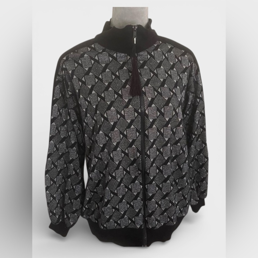 Vintage David Brown California Black Sparkly Zip Up Sweater